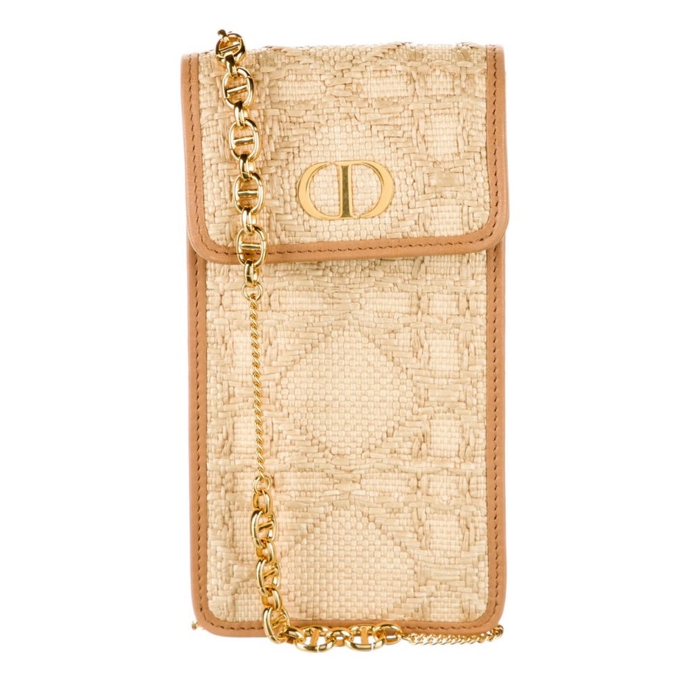 Christian Dior Natural Cannage Raffia Crossbody bag and phone holder